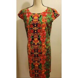 Madison Leigh Womens Dress Size 12 Floral Multicolor Short Sleeve Back Zip Knee